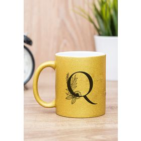 Hediyedukkani HD-B1001-326Q-SG Q Harfi Çiçekli Simli Gold Kupa Bardak