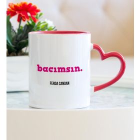 Hediyehanem Bacımsın Kalpli Kupa Bardak