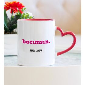 Hediyehanem Bacımsın Kalpli Kupa Bardak