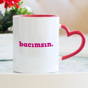 Hediyehanem Bacımsın Kalpli Kupa Bardak