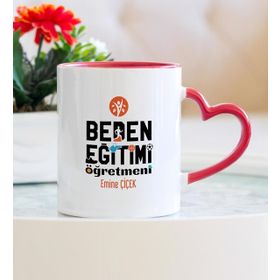 Hediyehanem Beden Eğitimi Öğretmeni Kalpli Kupa Bardak