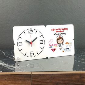 Hediyelen 001 Ağız ve Diş Sağlığı Teknikeri Ahşap Masa Saati