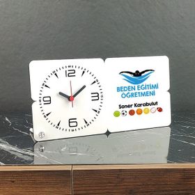 Hediyelen 001 Beden Eğitimi Öğretmeni Ahşap Masa Saati