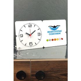 Hediyelen 001 Beden Eğitimi Öğretmeni Ahşap Masa Saati