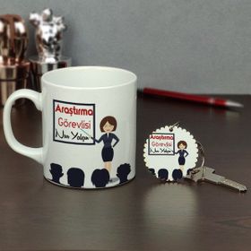 Hediyelen Araştırma Görevlisi Kupa Bardak ve Anahtarlık Set