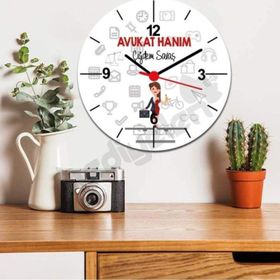 Hediyelen Avukat Hanım Kırmızı Tasarım Duvar Saati