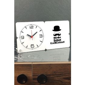 Hediyelen Benim Babam Kahraman Ahşap Masa Saati