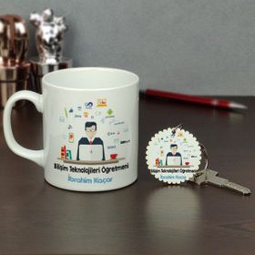 Hediyelen Bilişim Teknolojileri Öğretmeni Kupa Bardak ve Anahtarlık Set