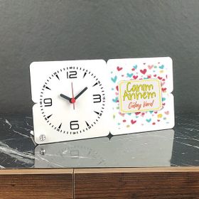 Hediyelen Canım Annem Kalpli Ahşap Masa Saati