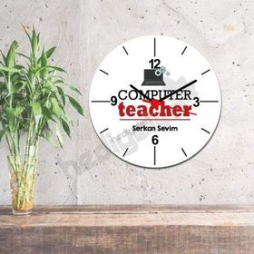 Hediyelen Computer Teacher Kırmızı Tasarım Duvar Saati