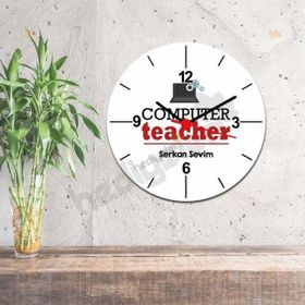 Hediyelen Computer Teacher Kırmızı Tasarım Duvar Saati