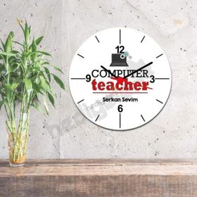 Hediyelen Computer Teacher Kırmızı Tasarım Duvar Saati
