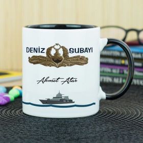 Hediyelen Deniz Subayı Siyah Kupa Bardak