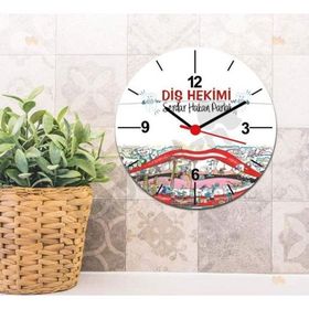 Hediyelen Diş Hekimi Kırmızı Tasarım Duvar Saati