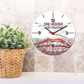 Hediyelen Diş Hekimi Kırmızı Tasarım Duvar Saati