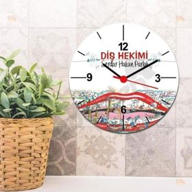 Hediyelen Diş Hekimi Kırmızı Tasarım Duvar Saati