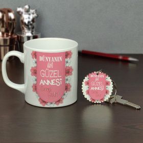 Hediyelen Dünyanın En Güzel Annesi Kupa Bardak ve Anahtarlık Set
