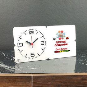 Hediyelen Elektrik Öğretmeni Ahşap Masa Saati