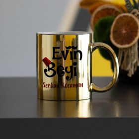 Hediyelen Evin Beyi Evin Hanımı Lacivert Sarı Kupa Bardak