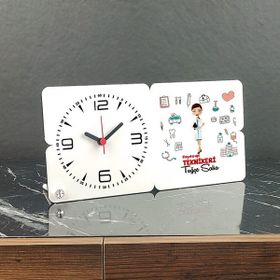 Hediyelen Fizyoterapi Teknikeri Ahşap Masa Saati