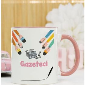 Hediyelen Gazeteci Pembe Kupa Bardak
