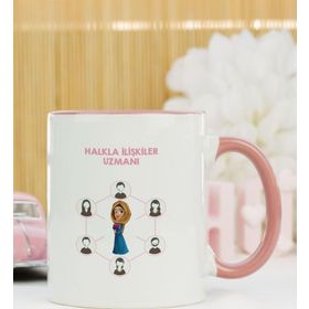 Hediyelen Halkla İlişkiler Uzmanı Pembe Kupa Bardak