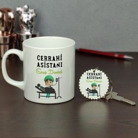 Hediyelen HDYLN62CERRAHITEKNIKERAHTKP Cerrahi Asistanı Kupa Bardak ve Anahtarlık Set
