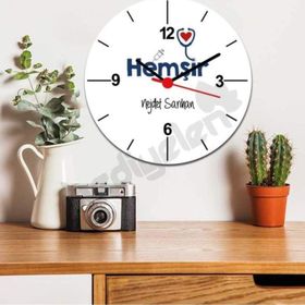 Hediyelen Hemşir Lacivert Tasarım Duvar Saati