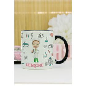 Hediyelen Hemşire Siyah Kupa Bardak