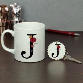 Hediyelen J Harfi Kupa Bardak ve Anahtarlık Set