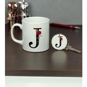 Hediyelen J Harfi Kupa Bardak ve Anahtarlık Set