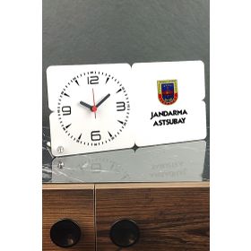 Hediyelen Jandarma Astsubat Ahşap Masa Saati