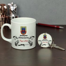 Hediyelen Jandarma Uzman Çavuş Kupa Bardak ve Anahtarlık Set