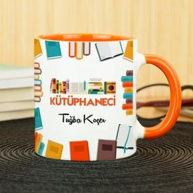 Hediyelen Kütüphaneci Turuncu Kupa Bardak