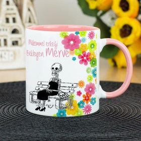 Hediyelen Mükemmel Erkeği Bekleyen Kadın Pembe Kupa Bardak