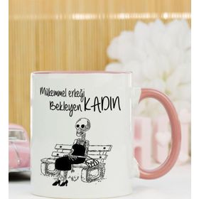 Hediyelen Mükemmel Erkeği Bekleyen Kadın Pembe Kupa Bardak