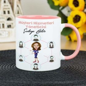 Hediyelen Müşteri Hizmetleri Yöneticisi Pembe Kupa Bardak