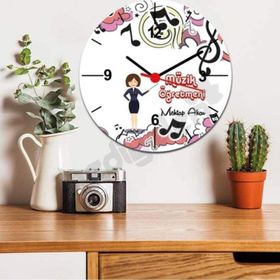 Hediyelen Müzik Öğretmenine Hediye Kırmızı Tasarım Duvar Saati