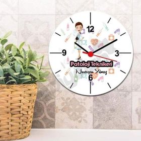 Hediyelen Patoloji Teknikeri Kadın Figür Duvar Saati