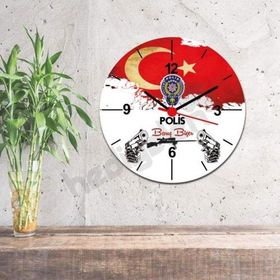 Hediyelen Polis Bayrak Tasarım Duvar Saati