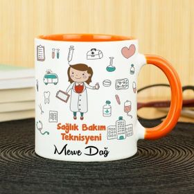 Hediyelen Sağlık Bakım Teknisyeni Turuncu Kupa Bardak