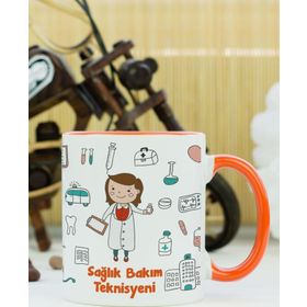 Hediyelen Sağlık Bakım Teknisyeni Turuncu Kupa Bardak
