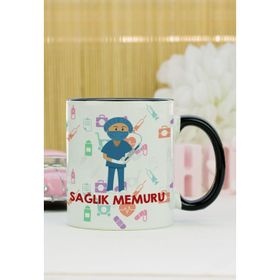 Hediyelen Sağlık Memuru Siyah Kupa Bardak