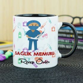 Hediyelen Sağlık Memuru Siyah Kupa Bardak