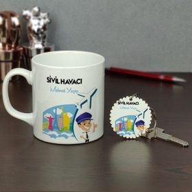Hediyelen Sivil Havacı Kupa Bardak ve Anahtarlık Set