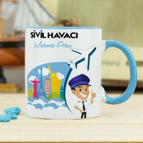 Hediyelen Sivil Havacı Mavi Kupa Bardak