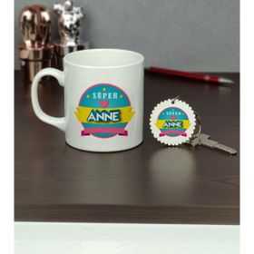 Hediyelen Süper Anne Kupa Bardak ve Anahtarlık Set