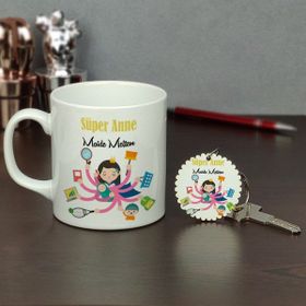 Hediyelen Süper Anne Kupa Bardak ve Anahtarlık Set