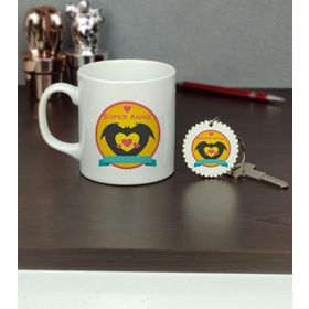 Hediyelen Süper Anne Kupa Bardak ve Anahtarlık Set