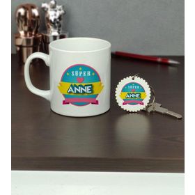 Hediyelen Süper Anne Kupa Bardak ve Anahtarlık Set